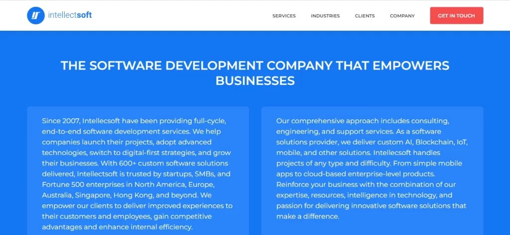 Intellectsoft webpage