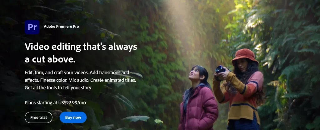 Adobe premiere webpage