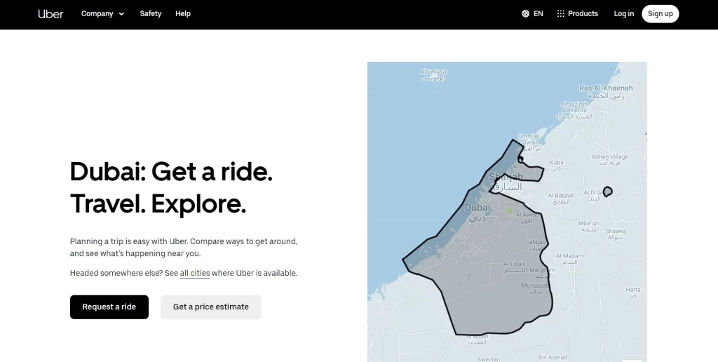 Uber webpage