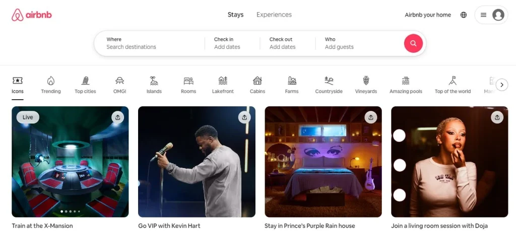 Airbnb webpage