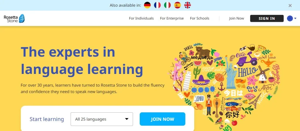 Rosetta stone webpage