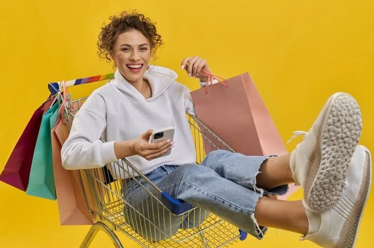 Shopping bags and cart